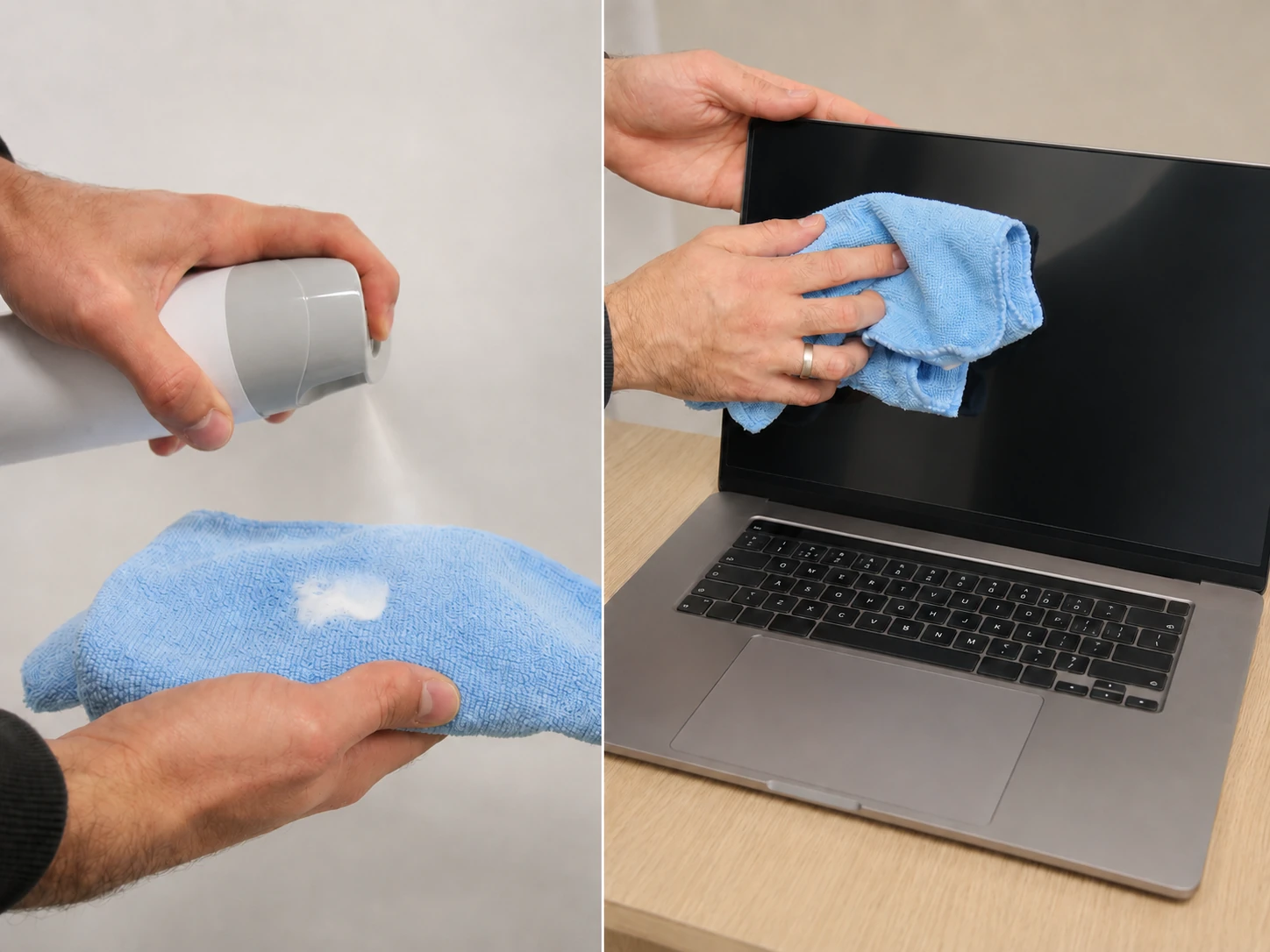 Cleaning the monitor before installing the adhesive privacy filter