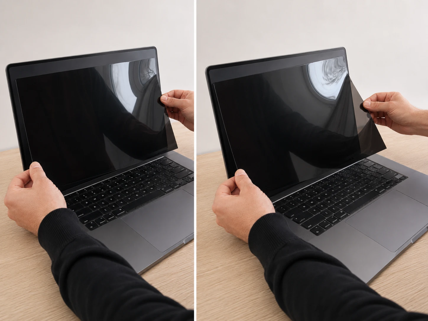 Attaching the adhesive privacy filter to the monitor screen