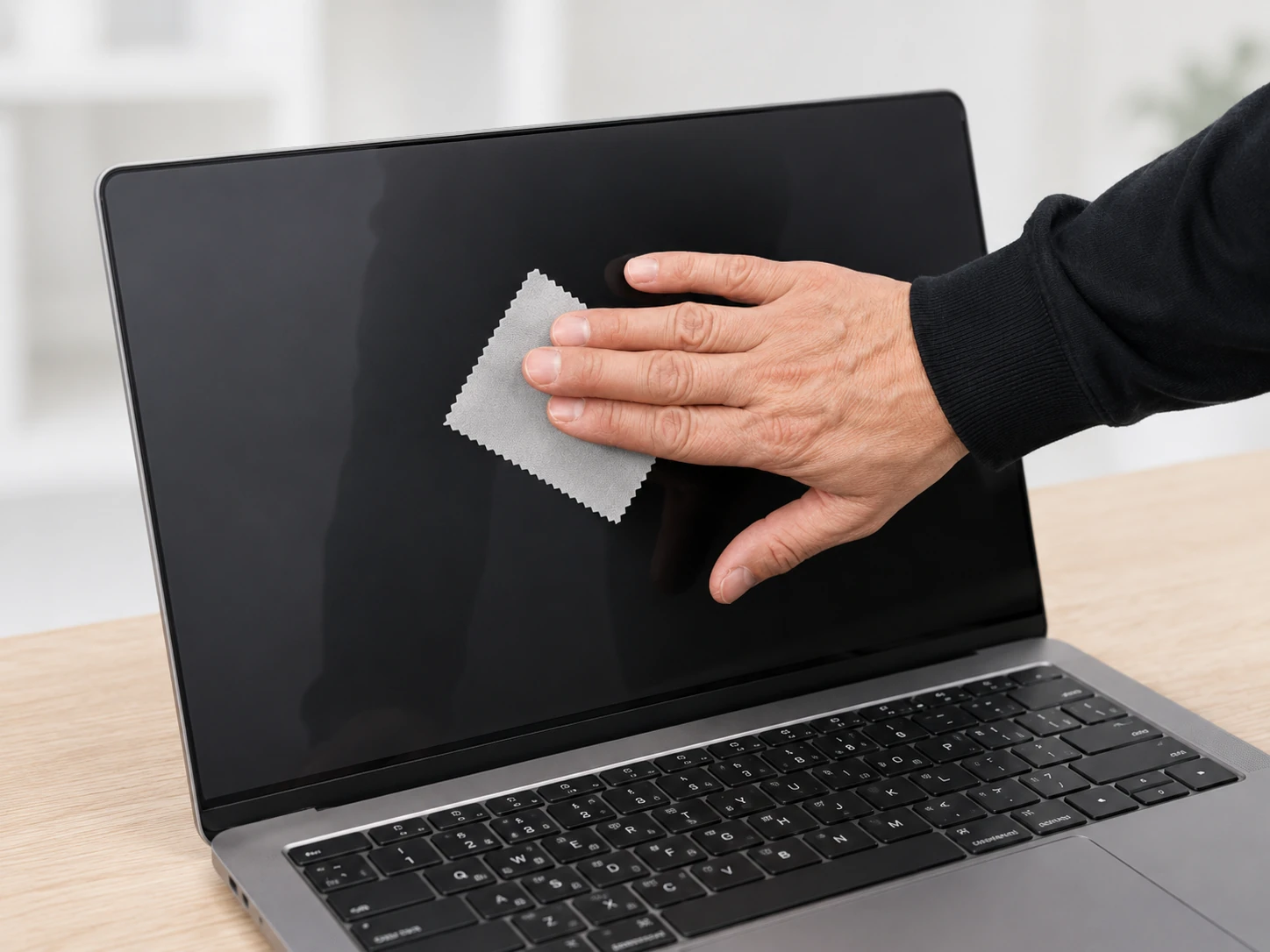 Wiping the installed adhesive privacy filter after application