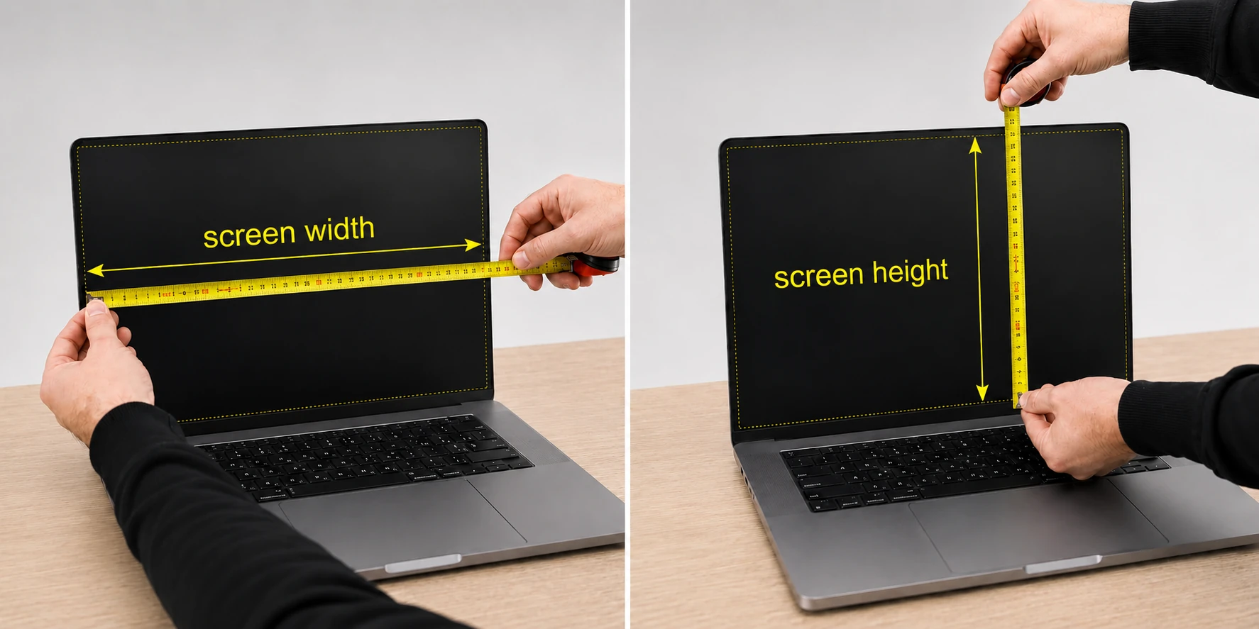 Diagram showing how to measure the display area for a custom-size privacy filter