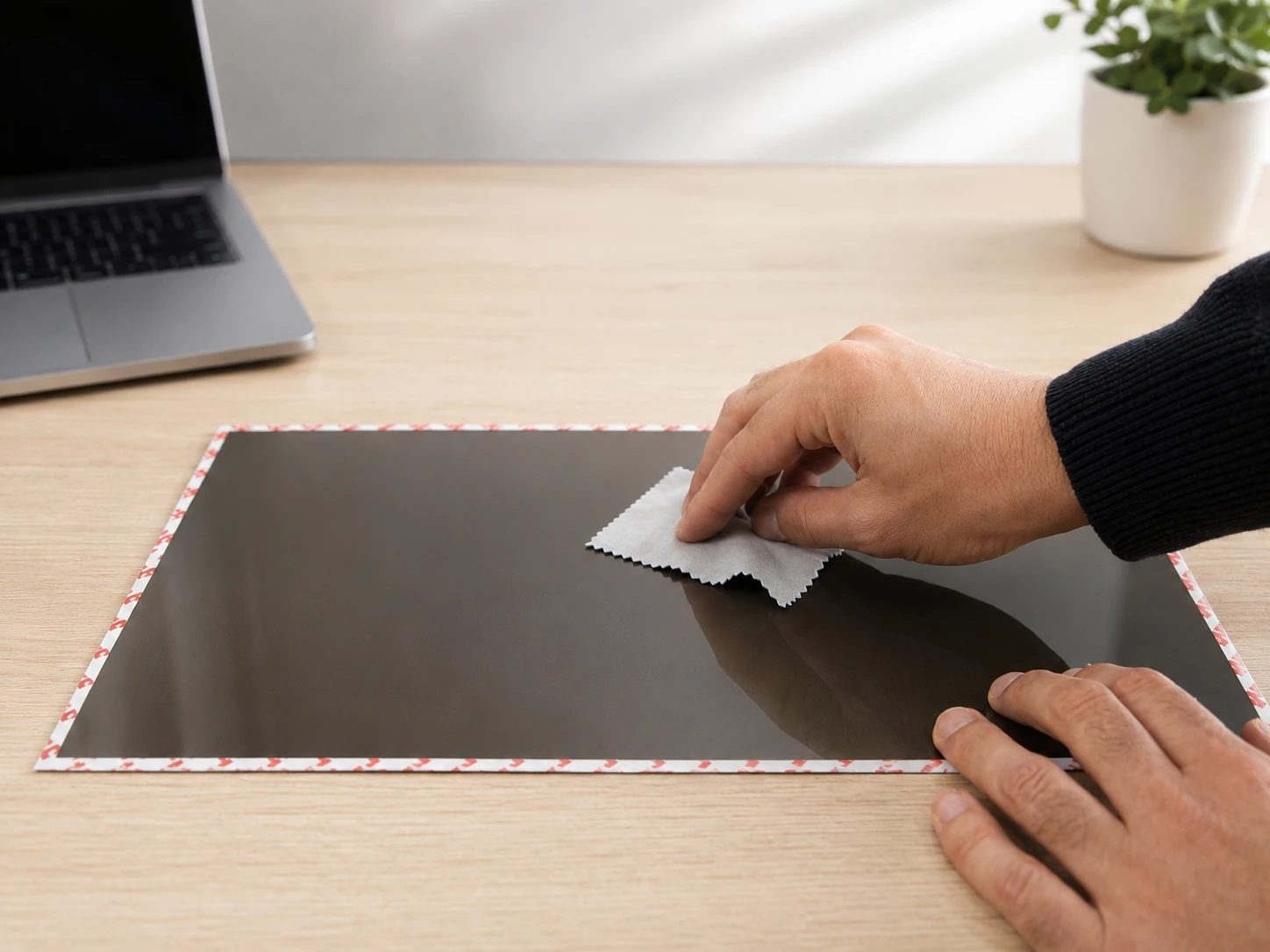 Cleaning a privacy filter before installation