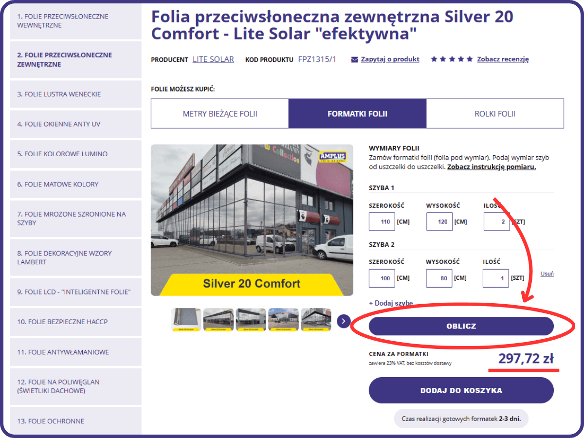 sprawdzamy ile będzie kosztować docięcie folii pod nasz wymiar na marketfolie.pl